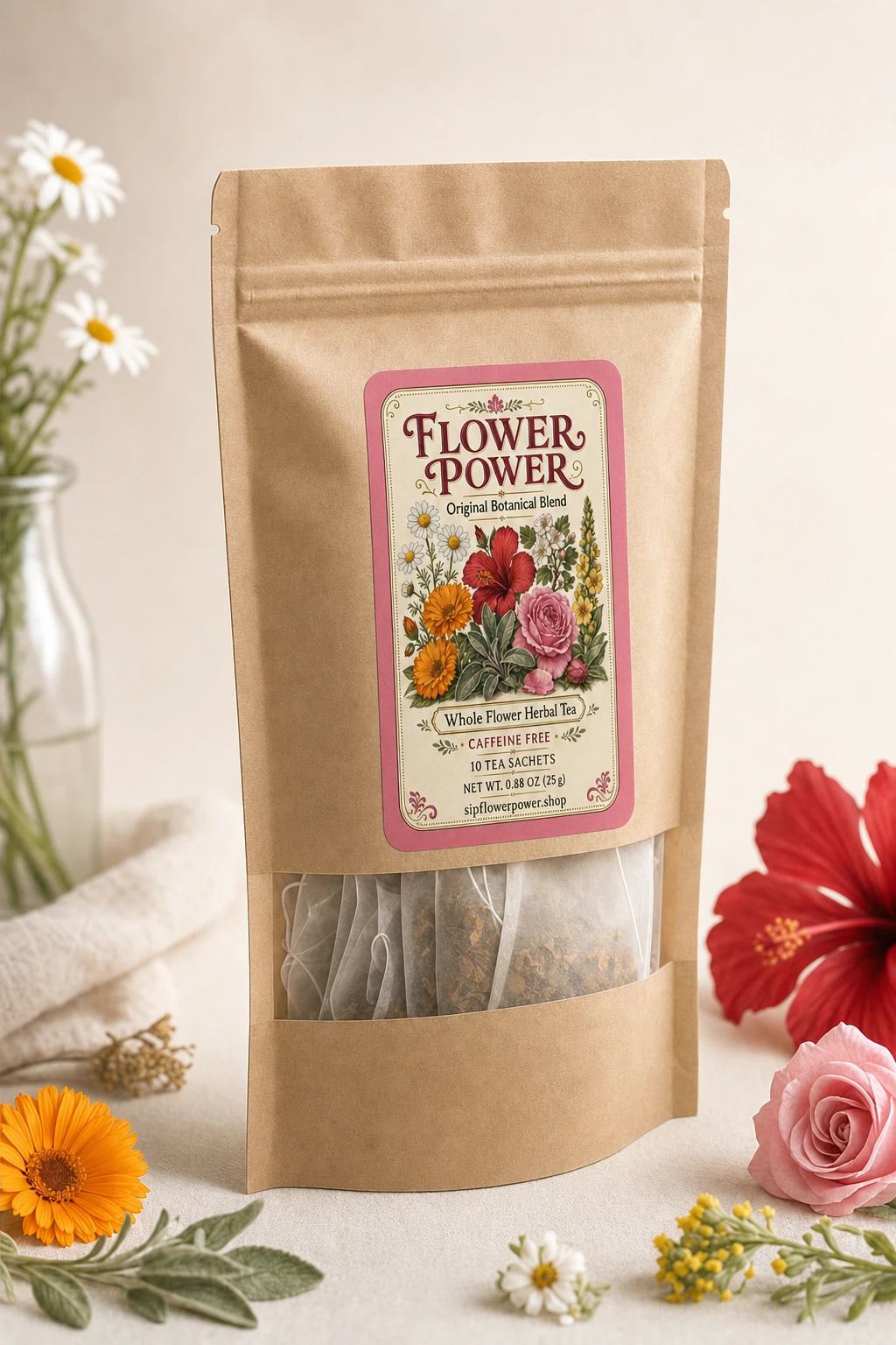 Flower Power pouch — Front three-quarter left